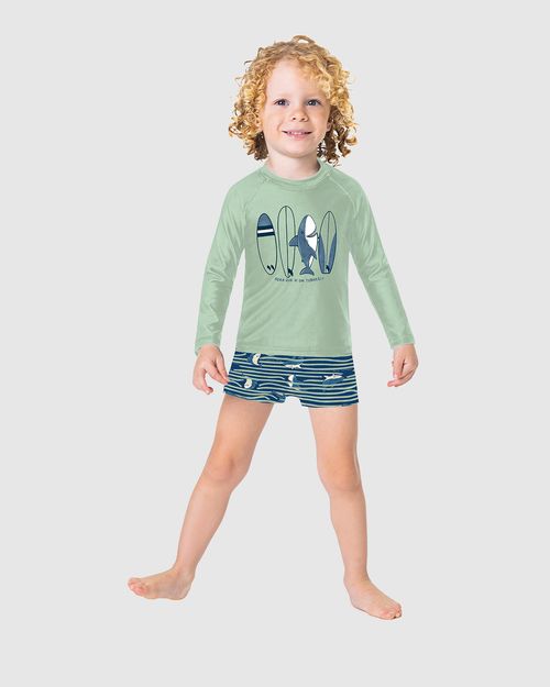 Conjunto Infantil Menino Camiseta Estampada + Sunga Malha UV50+ Malwee Kids