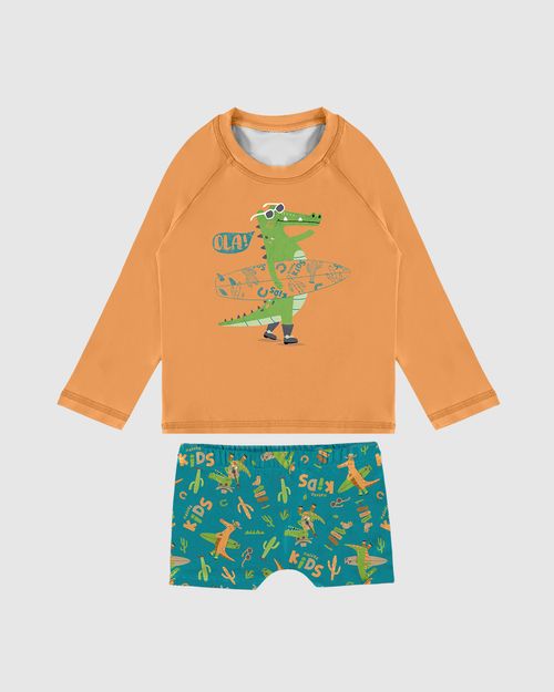Conjunto Infantil Menino Camiseta Estampada + Sunga Malha UV50+ Malwee Kids