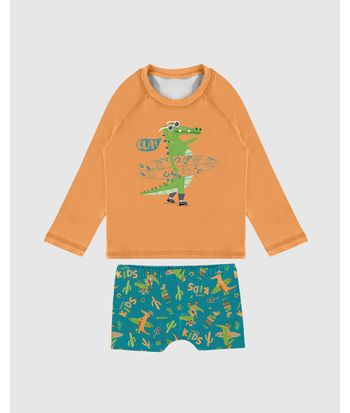Conjunto Infantil Menino Camiseta Estampada + Sunga Malha UV50+ Malwee Kids