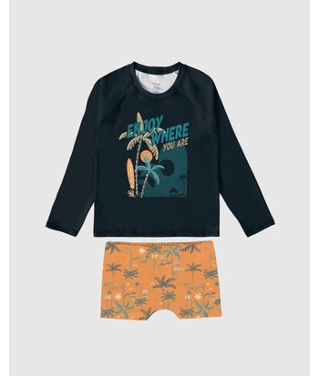 Conjunto Infantil Menino Camiseta Praia + Sunga Malha UV50+ Malwee Kids