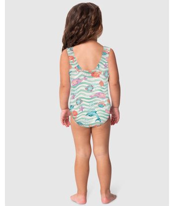Maiô Infantil Menina Transpassado Em Malha UV50+ Malwee Kids