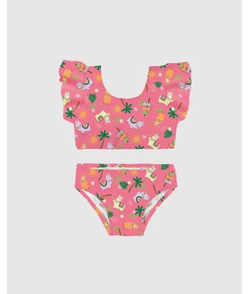 Conjunto Infantil Menina Blusa Manga Godê + Calcinha Malha UV50+ Malwee Kids