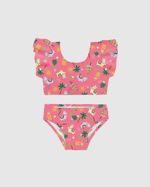 Conjunto Infantil Menina Blusa Manga Godê + Calcinha Malha UV50+ Malwee Kids