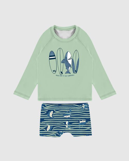 Conjunto Infantil Menino Camiseta Estampada + Sunga Malha UV50+ Malwee Kids