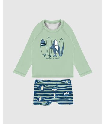 Conjunto Infantil Menino Camiseta Estampada + Sunga Malha UV50+ Malwee Kids