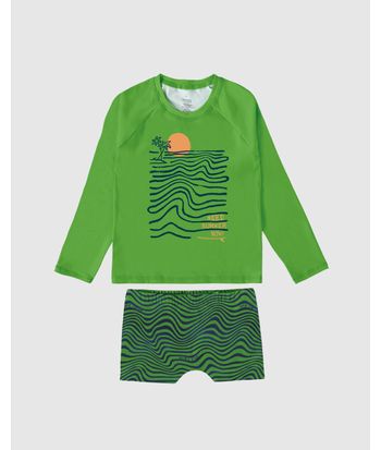 Conjunto Infantil Menino Camiseta Praia + Sunga Malha UV50+ Malwee Kids