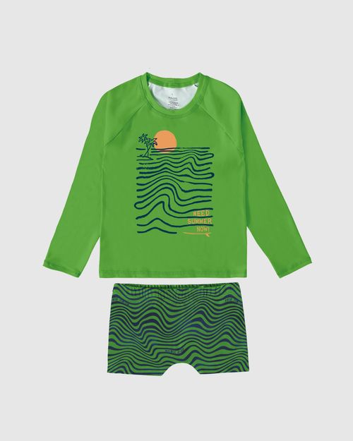 Conjunto Infantil Menino Camiseta Praia + Sunga Malha UV50+ Malwee Kids