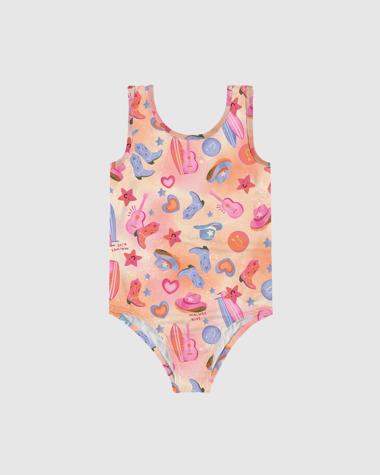Maiô Infantil Menina Estampado Em Malha UV50+ Malwee Kids