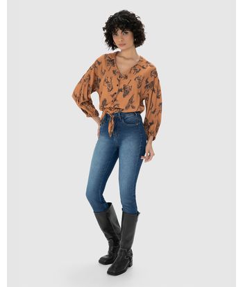 Camisa Feminina Estampada Amarração Frontal Em Viscose - ENFIM