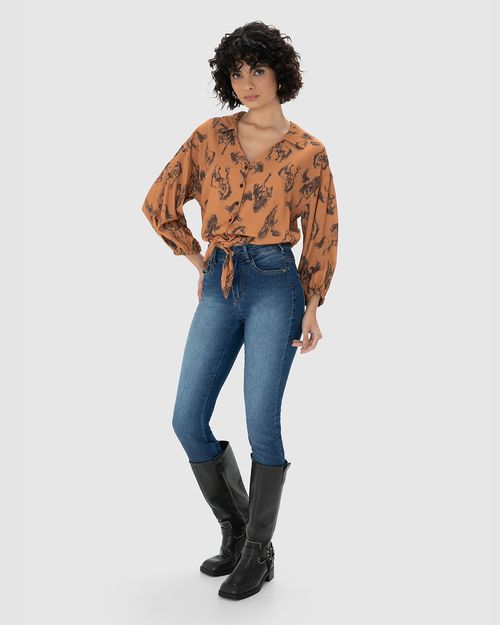 Camisa Feminina Estampada Amarração Frontal Em Viscose - ENFIM