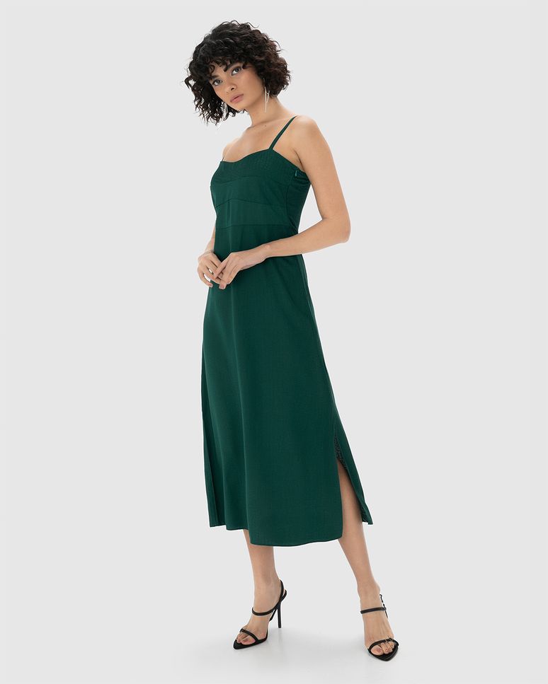 Vestido Midi Feminino Evasê Fenda Lateral Em Tecido Jacquard - ENFIM