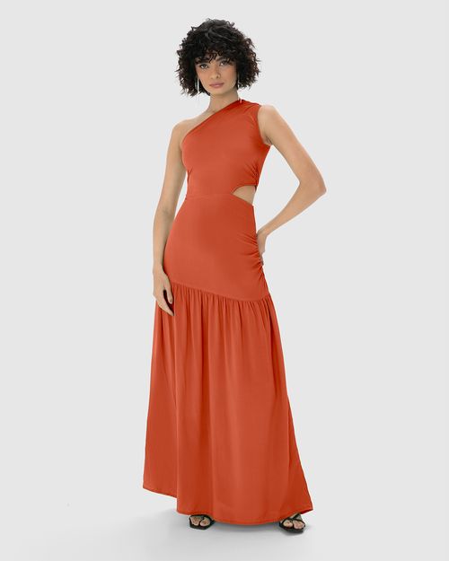 Vestido Longo Feminino Assimétrico Decote Ombro Só Em Viscose - ENFIM