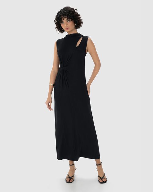Vestido Midi Feminino Torção Frontal Em Viscose Stretch - ENFIM