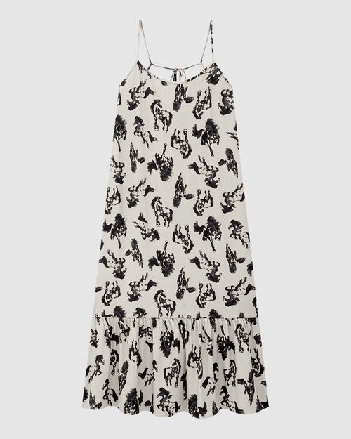 Vestido Midi Feminino Amplo Estampado Alça Regulável Em Viscose - ENFIM