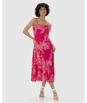 Vestido Midi Feminino Estampa Paisley Alça Removível Em Viscose - ENFIM