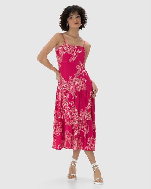 Vestido Midi Feminino Estampa Paisley Alça Removível Em Viscose - ENFIM