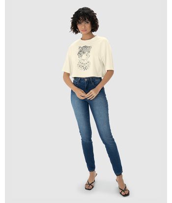 T-Shirt Cropped Feminina Estampa Com Strass Em Algodão - ENFIM