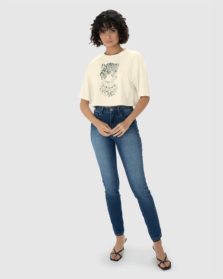 T-Shirt Cropped Feminina Estampa Com Strass Em Algodão - ENFIM