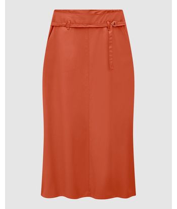 Saia Midi Feminina Evasê Com Cinto Em Crepe - ENFIM