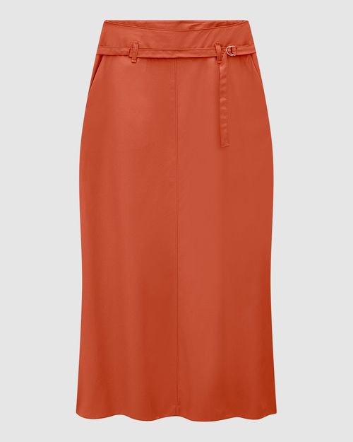 Saia Midi Feminina Evasê Com Cinto Em Crepe - ENFIM