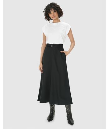 Saia Midi Feminina Evasê Com Cinto Em Crepe - ENFIM