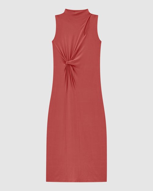 Vestido Midi Feminino Torção Frontal Em Viscose Stretch - ENFIM