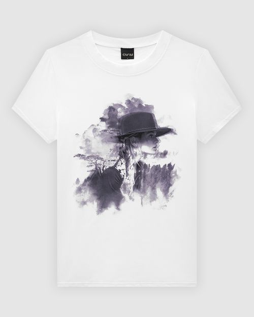 T-Shirt Feminina Slim Estampa Ilustrativa Em Algodão - ENFIM