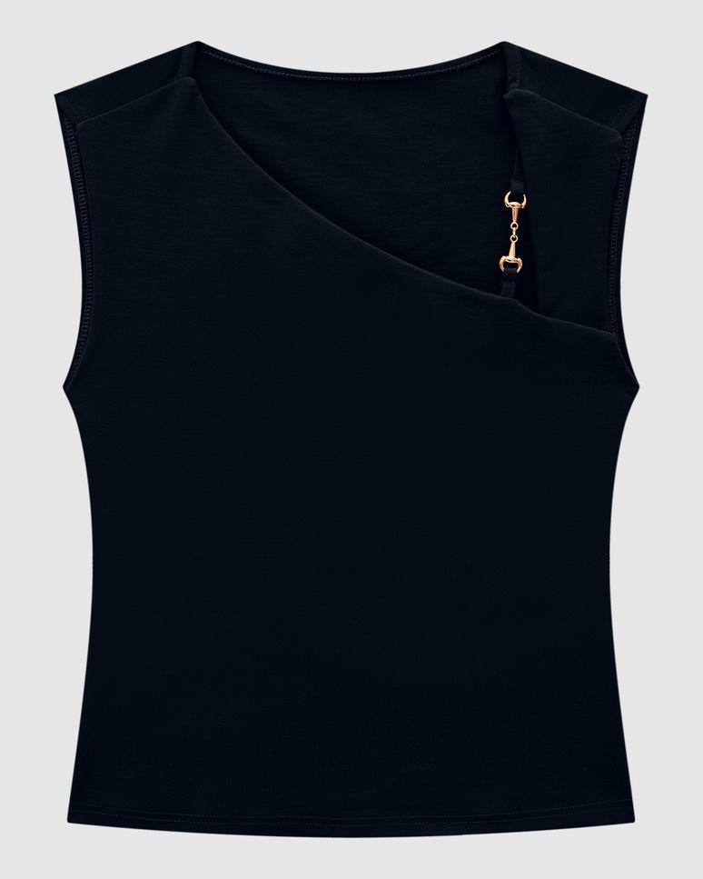 Regata Feminina Decote Assimétrico Em Malha Interlock - ENFIM