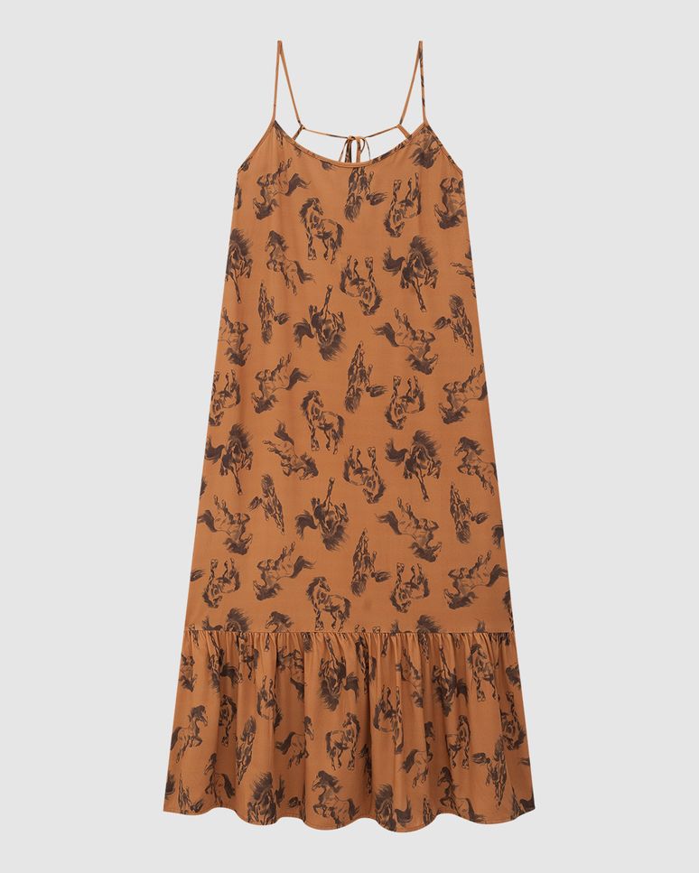 Vestido Midi Feminino Amplo Estampado Alça Regulável Em Viscose - ENFIM