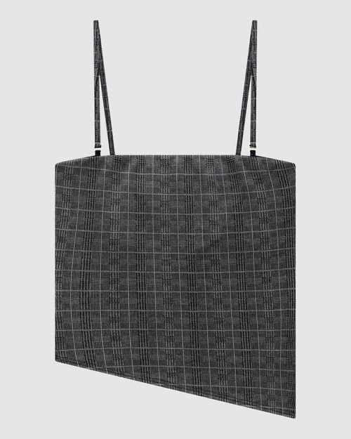 Regata Feminina Assimétrica Alça Removível Em Malha Jacquard Xadrez - ENFIM