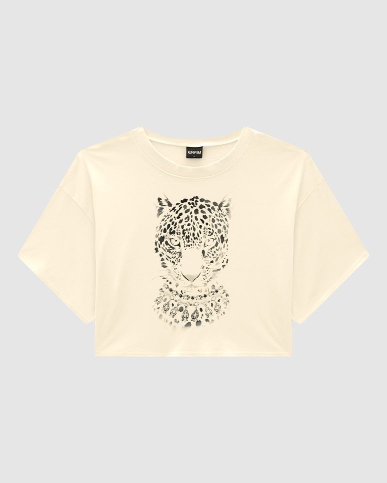 T-Shirt Cropped Feminina Estampa Com Strass Em Algodão - ENFIM