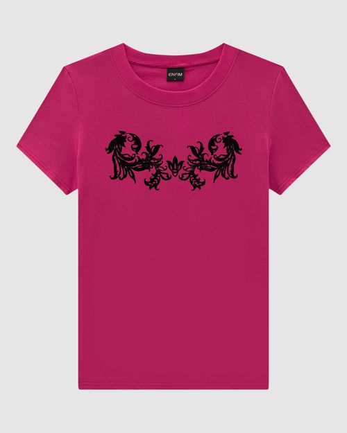 T-Shirt Feminina Slim Estampa Aveludada Em Algodão - ENFIM