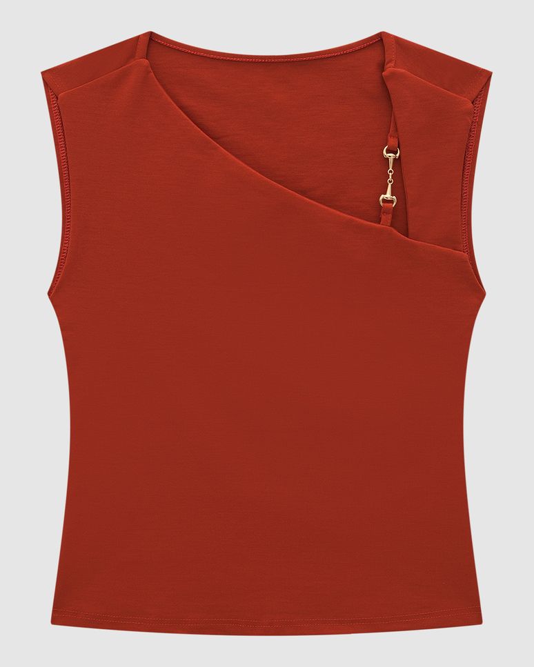 Regata Feminina Decote Assimétrico Em Malha Interlock - ENFIM