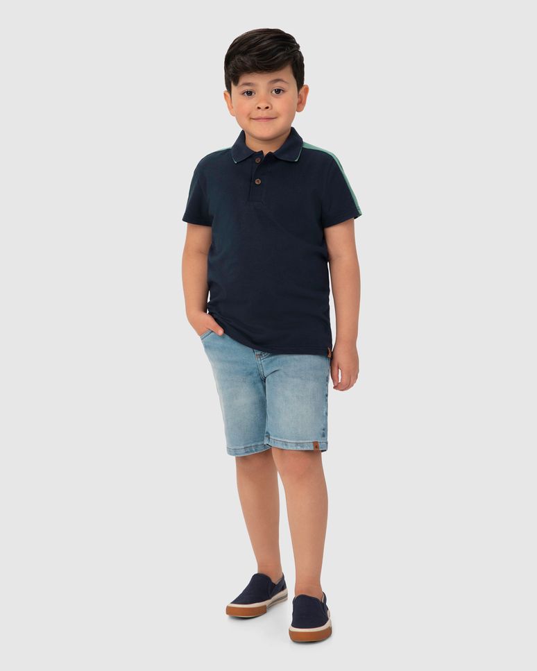 Conjunto Menino Bermuda Em Jeans Com Elastano - Carinhoso