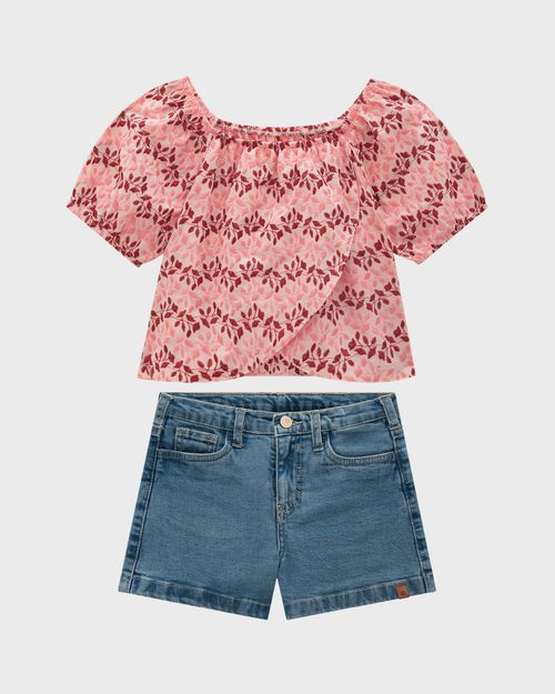 Conjunto Menina Blusa Em Tecido Bordado - Carinhoso