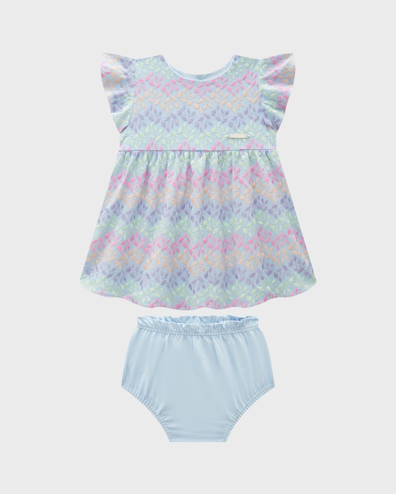 Conjunto Menina Vestido Bordado +  Calcinha - Carinhoso