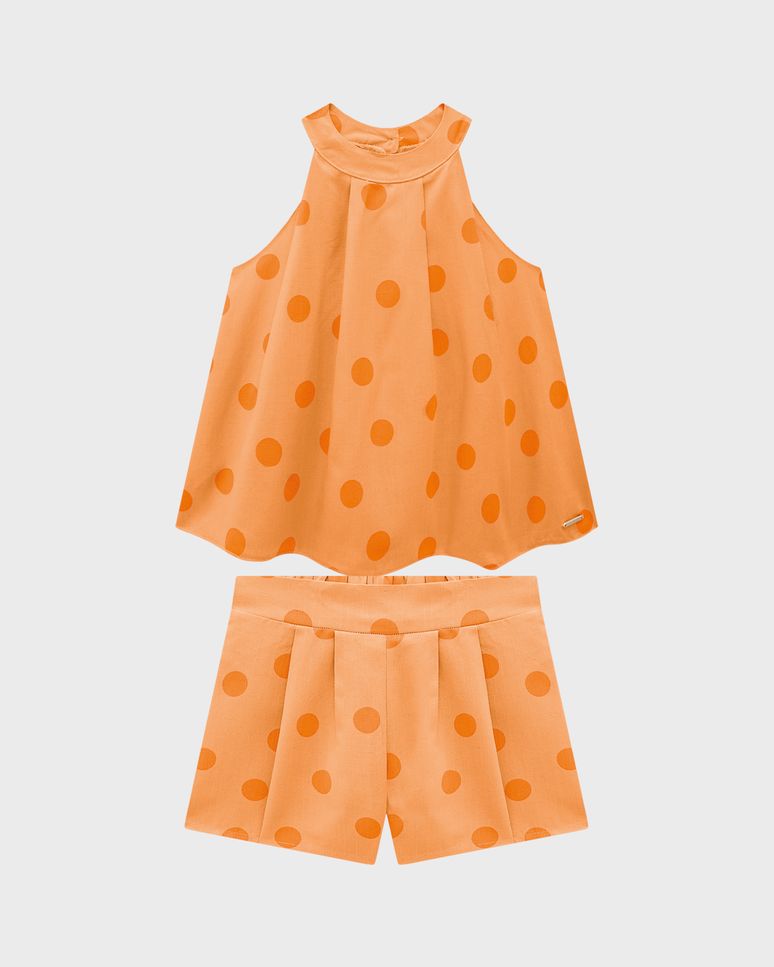 Conjunto Menina Blusa E Shorts Estampa Poá Em Viscolinho - Carinhoso