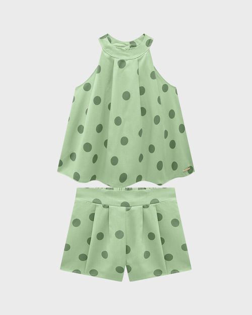Conjunto Menina Blusa E Shorts Estampa Poá Em Viscolinho - Carinhoso