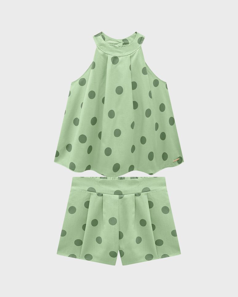 Conjunto Menina Blusa E Shorts Estampa Poá Em Viscolinho - Carinhoso