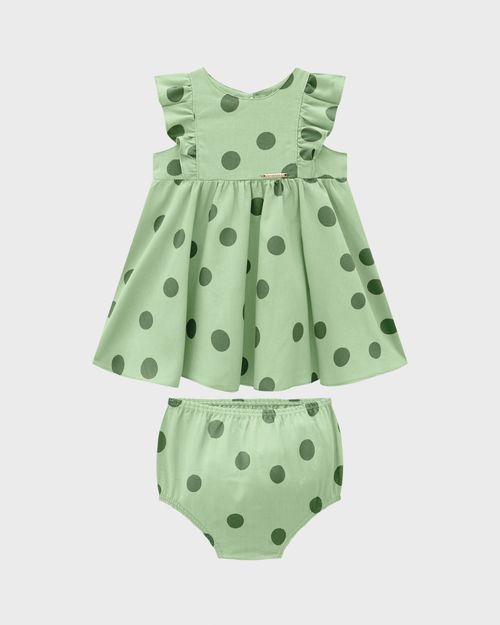 Conjunto Menina Vestido + Calcinha Estampa Poá Em Viscolinho - Carinhoso