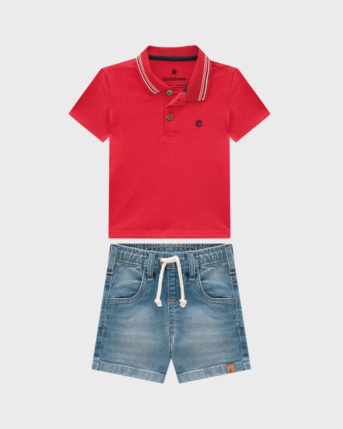 Conjunto Menino Camisa Polo E Bermuda Jeans - Carinhoso