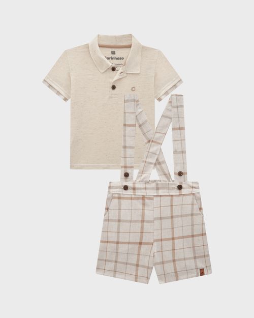 Conjunto Menino Camisa Polo E Bermuda Xadrez Com Suspensório - Carinhoso