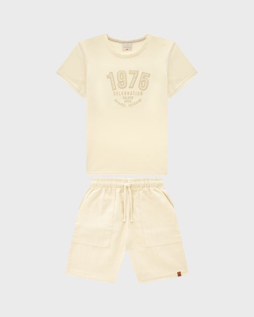 Conjunto Menino Camiseta Estampa Bordada Em Algodão - Carinhoso