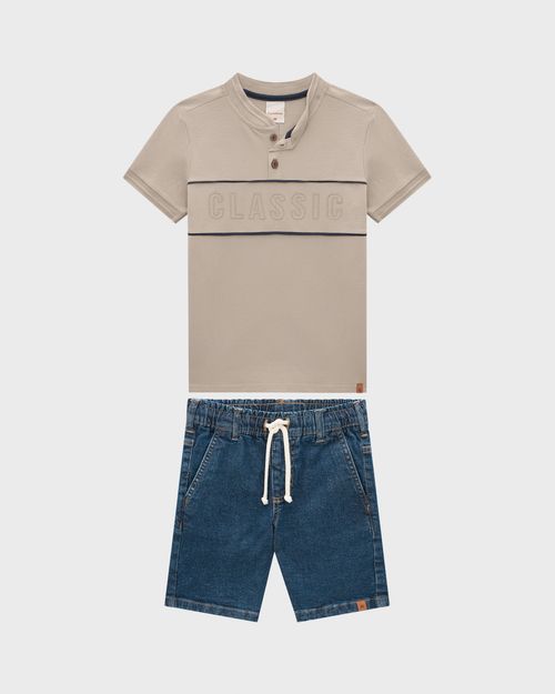 Conjunto Menino Camiseta Peitilho Frontal Em Piquet Stretch - Carinhoso
