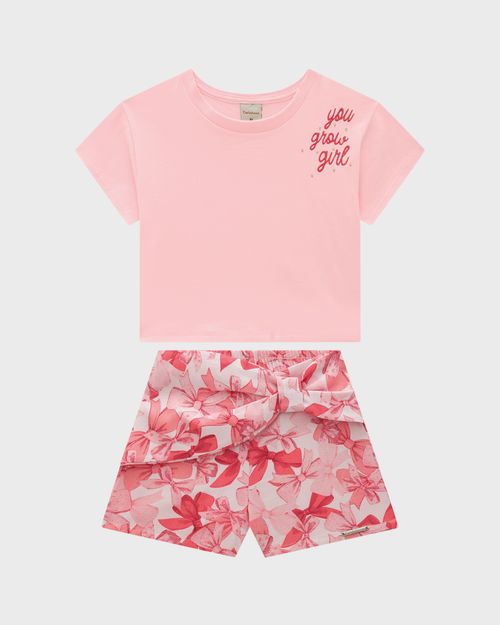 Conjunto Menina Shorts Estampa Laços Em Algodão Texturizado - Carinhoso