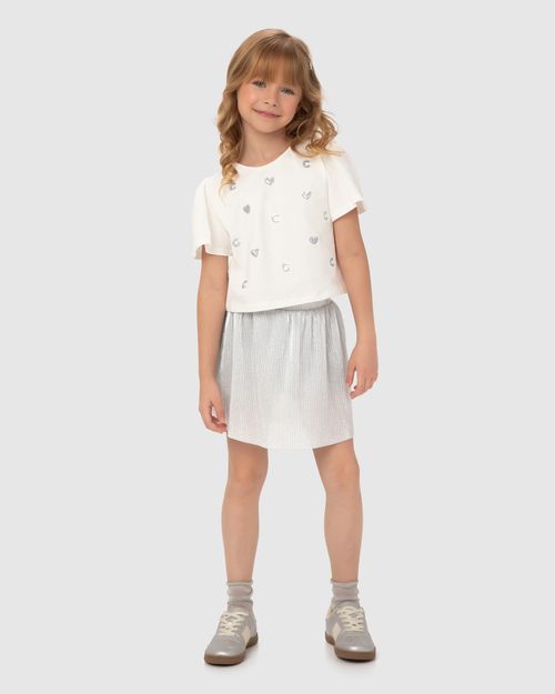 Conjunto Menina Blusa Com Bordado Corações Em Algodão - Carinhoso