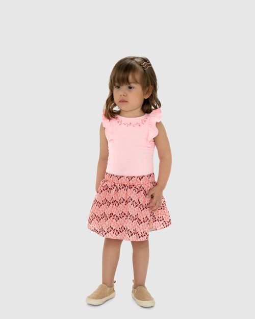 Conjunto Menina Blusa Com Saia Em Tecido Bordado - Carinhoso