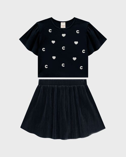 Conjunto Menina Blusa Com Bordado Corações Em Algodão - Carinhoso