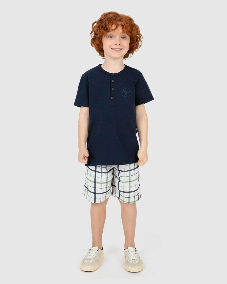 Conjunto Menino Camiseta Peitilho Com Botões Em Piquet Stretch - Carinhoso