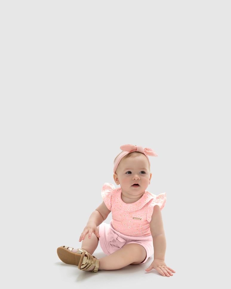 Conjunto Menina Body Estampado E Shorts Em Algodão - Carinhoso